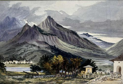 VICTORIAN WATERCOLOUR VIEW OF NATERS FROM BRIEG SWITZERLAND 1870 - ADDITIONAL PHOTO 2
