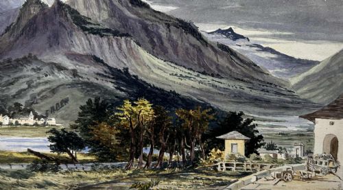 VICTORIAN WATERCOLOUR VIEW OF NATERS FROM BRIEG SWITZERLAND 1870 - ADDITIONAL PHOTO 3