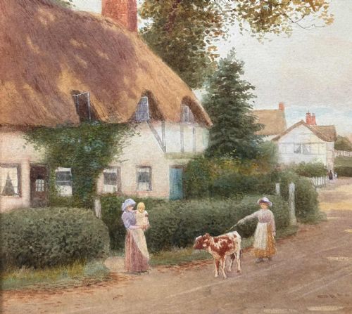 WATERCOLOUR PRINCETHORPE WARWICKSHIRE ROBERT HOLLANDS WALKER FL 18821922 - ADDITIONAL PHOTO 3