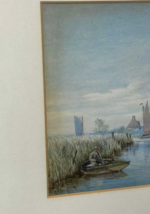 VICTORIAN NORFOLK WATERCOLOUR STOKESBY BY CHARLES HARMONY HARRISON 18421902 - ADDITIONAL PHOTO 7