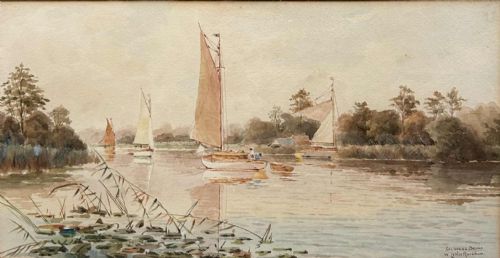 NORFOLK WATERCOLOURS SALHOUSE AND ROCKLAND BROAD BY LESLIE RACKHAM 18641944 - ADDITIONAL PHOTO 1