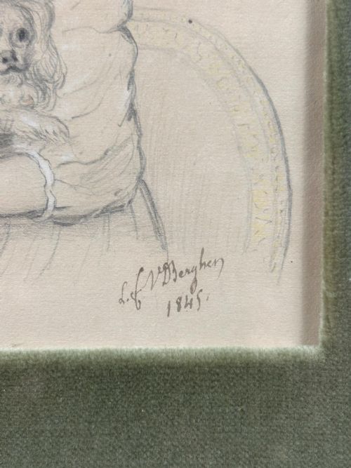 MID VICTORIAN PENCIL DRAWING PORTRAIT OF A LADY AND HER SPANIEL 1845 SIGNED - ADDITIONAL PHOTO 5