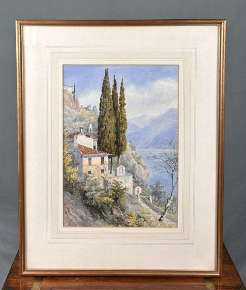 fig 1. Pair of Victorian Italian Lake Como Watercolours
