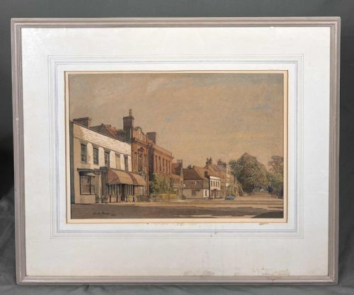 VINTAGE WATERCOLOUR DEDHAM HIGH STREET SUFFOLK BY LOUIE STANLEY MAURICE PRINCE - ADDITIONAL PHOTO 1
