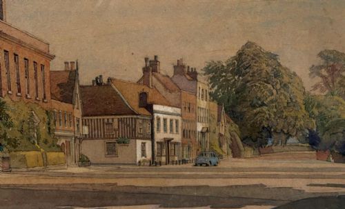 VINTAGE WATERCOLOUR DEDHAM HIGH STREET SUFFOLK BY LOUIE STANLEY MAURICE PRINCE - ADDITIONAL PHOTO 4