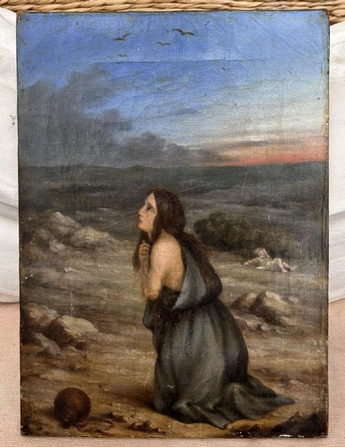 fig 1. 19th Century Figurative Oil Painting Mary Magdalene