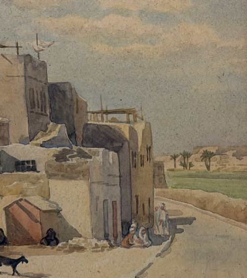 VINTAGE EGYPT WATERCOLOUR VILLAGE ON THE NILE BY ANNE DORRIEN SMITH - ADDITIONAL PHOTO 3