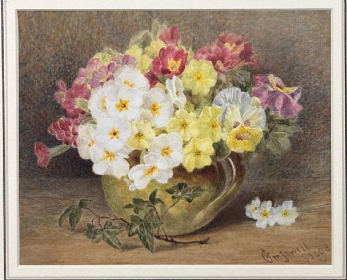 VICTORIAN WATERCOLOUR FLORAL STILL LIFE 1898 BY HENRIETTA CRESWELL - ADDITIONAL PHOTO 1