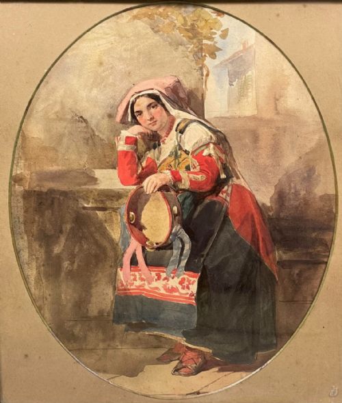 fig 1. 19th Century Spanish Watercolour Portrait The Travelling Musician