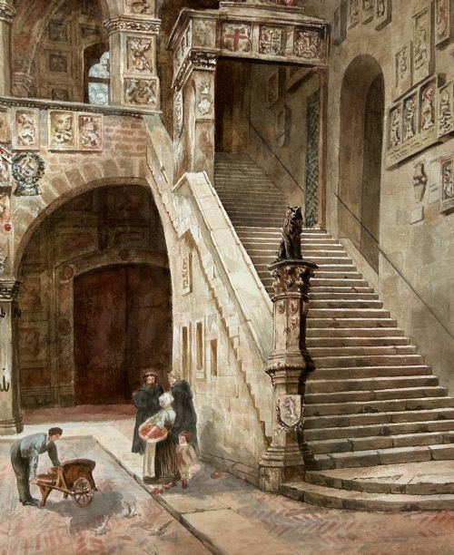 FLORENCE THE OLD BARGELLO FLORENCE WATERCOLOUR BY J DE CAYNOTH BALLARDIE B 1878 - ADDITIONAL PHOTO 1