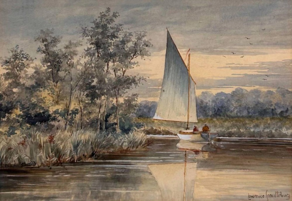Antique Norfolk Broads Watercolour by Lawrence Scantlebury 1882-1945