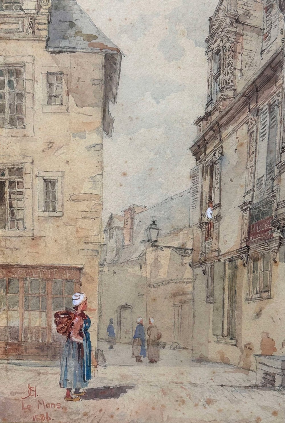 Victorian French Street Scene Watercolour Le Mans 1886