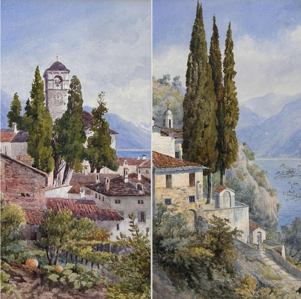 Pair of Victorian Italian Lake Como Watercolours
