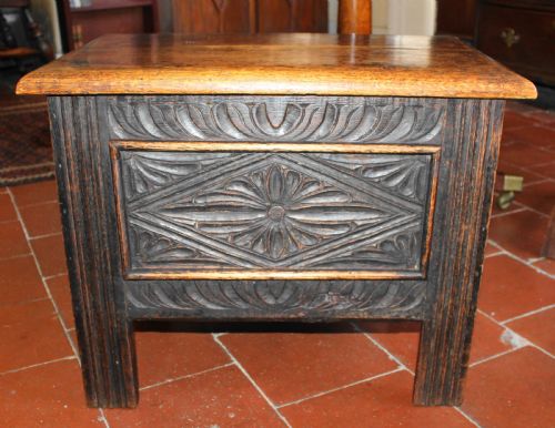 Small Late19th Century Carved Oak Coffer