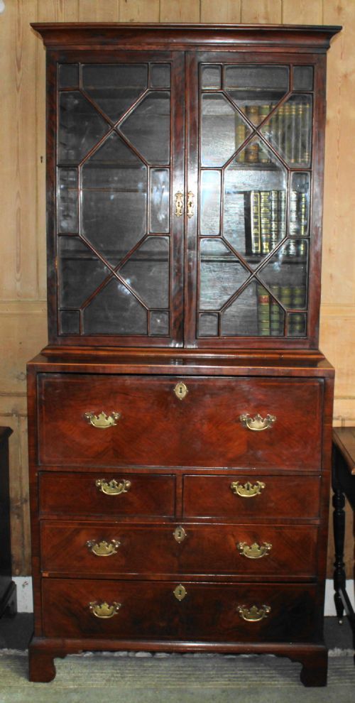 19th Century Figured Walnut and Herringbone Inlaid Secretaire Bookcase