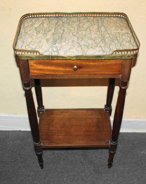 Small Mahogany Side  Table with Pale Pink/grey Marble Top