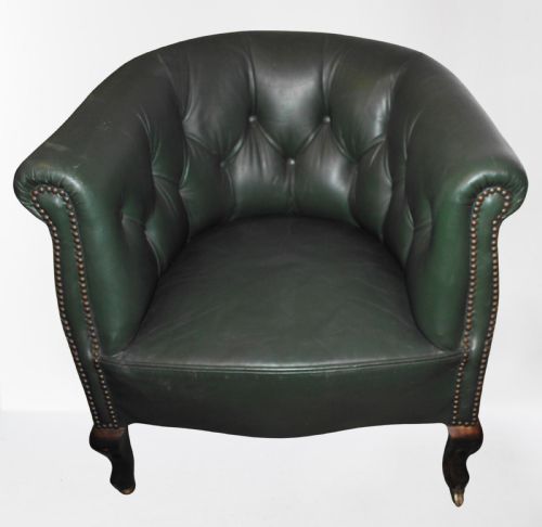 Edwardian Mahogany Leather Upholstered Tub Armchair