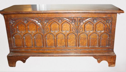 Early 20th Century Small Carved Oak Coffer