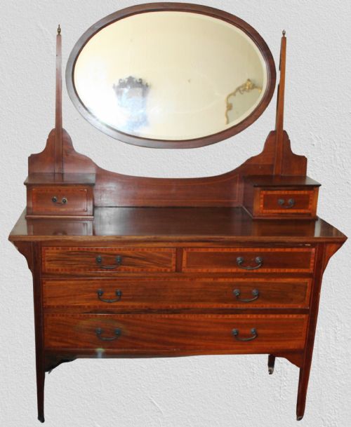 Edwardian Mahogany and Satinwood Inlaid Dressing Table