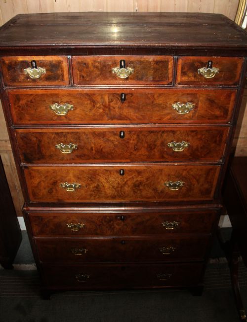 GEORGIAN SMALL WALNUT CROSSBANDED CHEST ON CHEST - ADDITIONAL PHOTO 3
