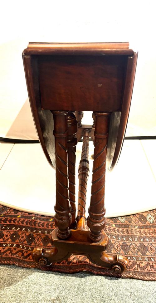 VICTORIAN BURR WALNUT AND FLORAL MARQUETRY INLAID OVAL SUTHERLAND TABLE - ADDITIONAL PHOTO 4