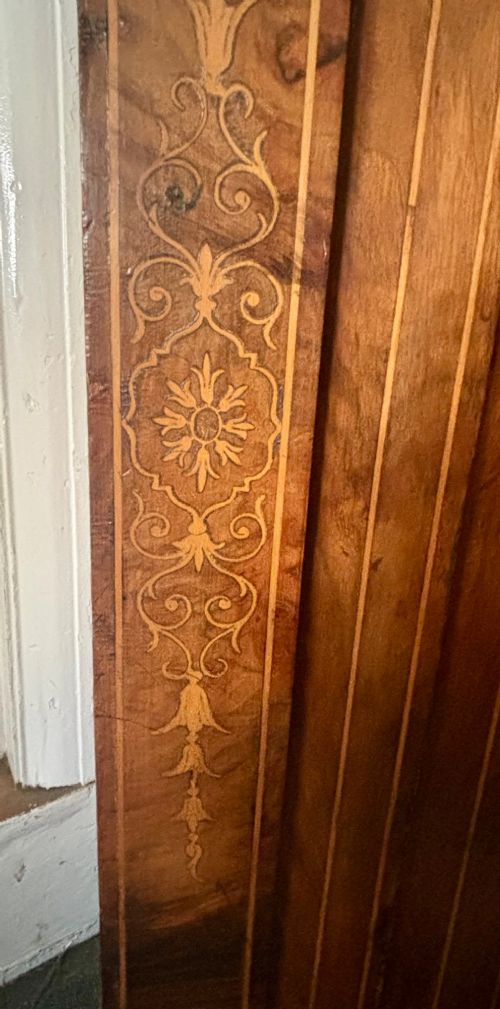 Narrow Victorian walnut and marquetry inlaid side cabinet View IX