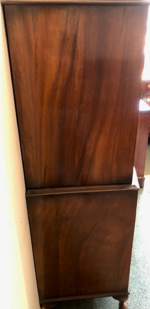 Small early 20th century Bow fronted walnut Tallboy View VIII