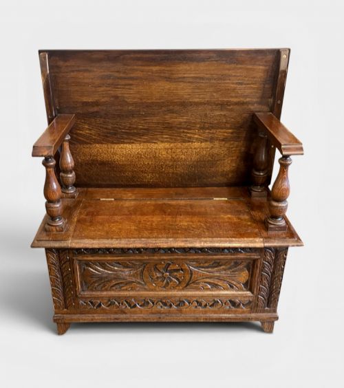Small Carved Oak Monk’s Bench