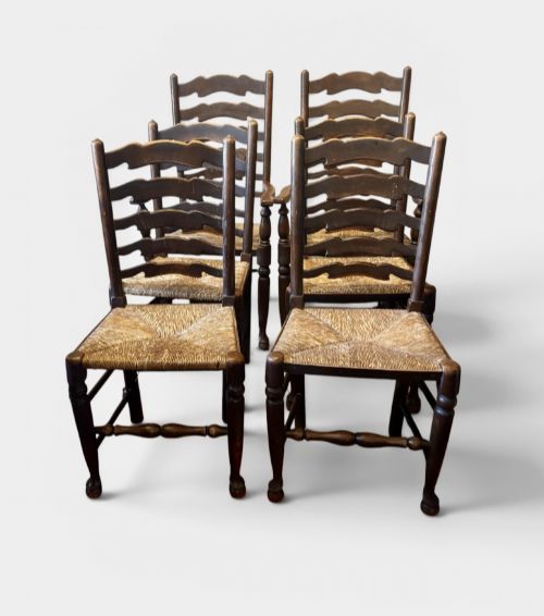 SET OF SIX OAK LADDER BACK CHAIRS