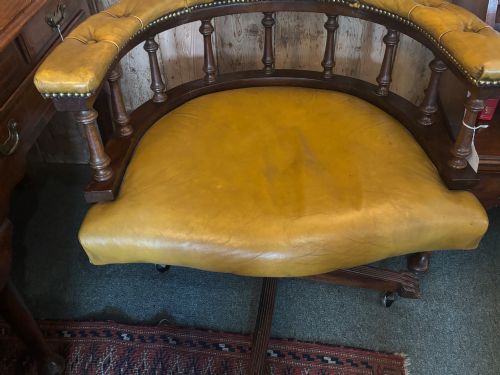 EARLY 20TH CENTURY LEATHER UPHOLSTERED MAHOGANY REVOLVING DESK ARMCHAIR - ADDITIONAL PHOTO 4