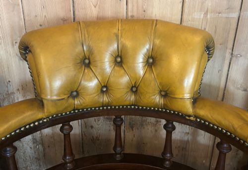 EARLY 20TH CENTURY LEATHER UPHOLSTERED MAHOGANY REVOLVING DESK ARMCHAIR - ADDITIONAL PHOTO 5