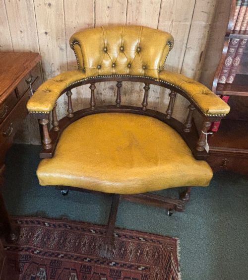 EARLY 20TH CENTURY LEATHER UPHOLSTERED MAHOGANY REVOLVING DESK ARMCHAIR - ADDITIONAL PHOTO 7