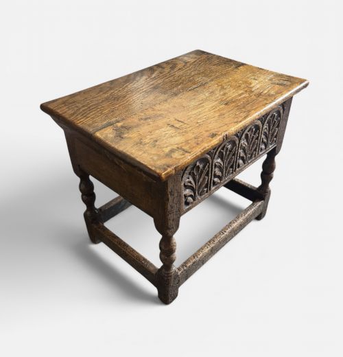 CARVED OAK BOX STOOL - ADDITIONAL PHOTO 2