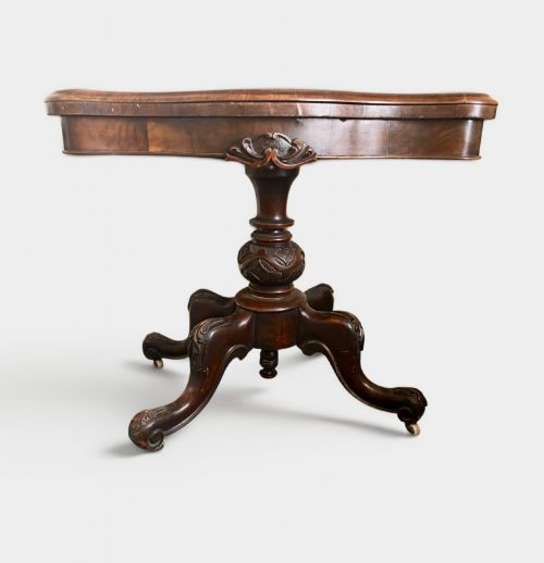 VICTORIAN FIGURED WALNUT CARD TABLE - ADDITIONAL PHOTO 2