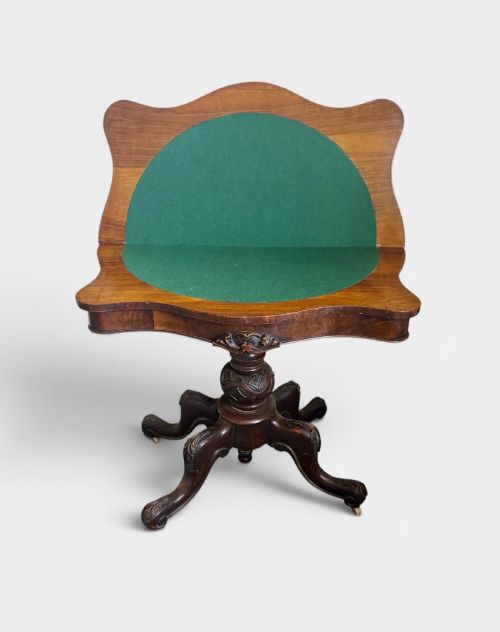 VICTORIAN FIGURED WALNUT CARD TABLE - ADDITIONAL PHOTO 3