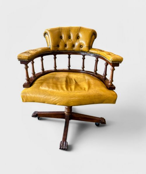 EARLY 20TH CENTURY MAHOGANY LEATHER UPHOLSTERED DESK CHAIR