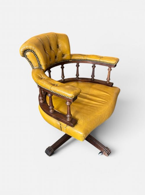 EARLY 20TH CENTURY MAHOGANY LEATHER UPHOLSTERED DESK CHAIR - ADDITIONAL PHOTO 2