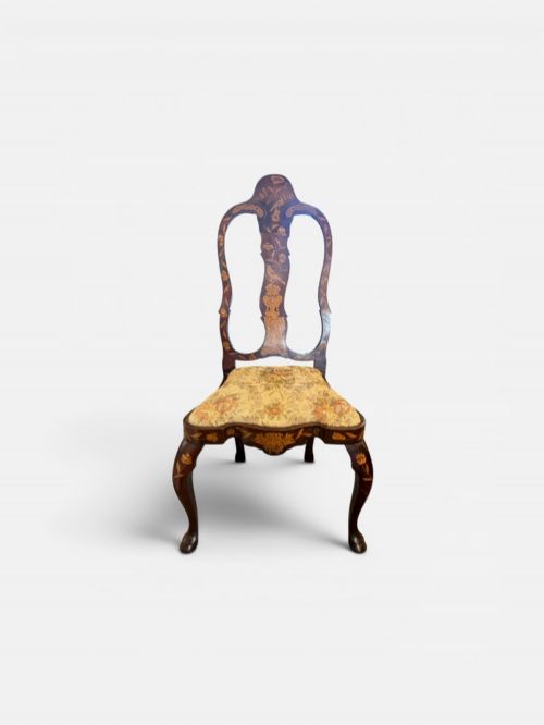 ANTIQUE WALNUT MARQUETRY INLAID DUTCH CHAIR