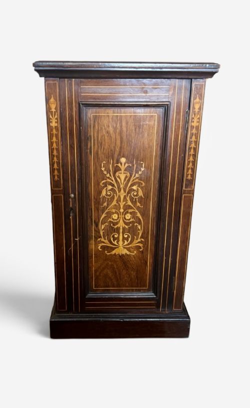 Victorian rosewood & satinwood inlaid narrow cabinet