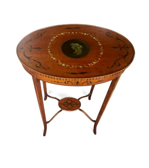 Edwardian Satinwood Occasional Table with Painted Floral Decoration