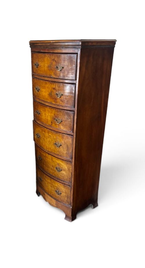 Early 20th Century Figured Walnut Small Bow Front Tallboy