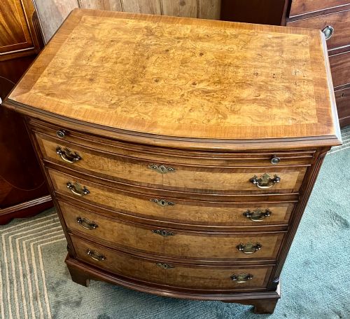 Small Burr Walnut Bow-front Chest of Graduated Drawers