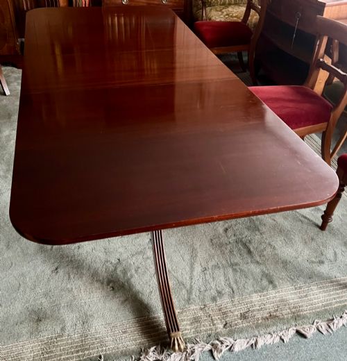 Regency Design mahogany twin pillar dining table