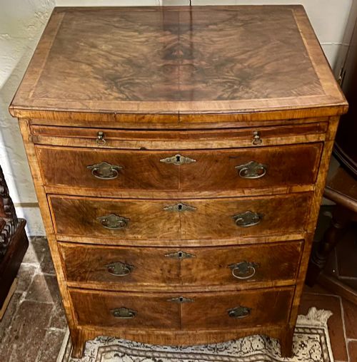 Edwardian figured walnut & cross-banded bow-fronted chest of drawers