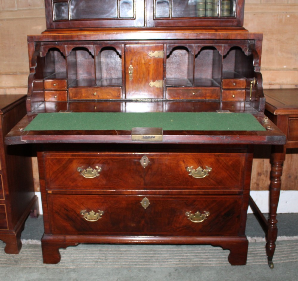 19th century figured walnut and herringbone inlaid secretaire bookcase View III