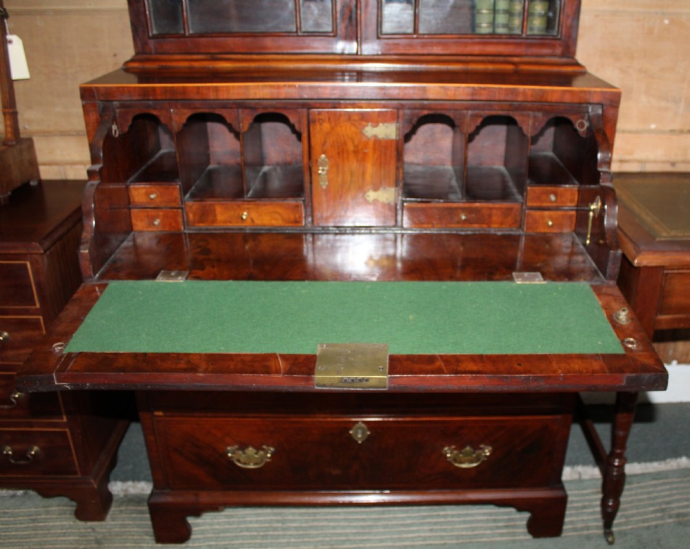 19th century figured walnut and herringbone inlaid secretaire bookcase View IV