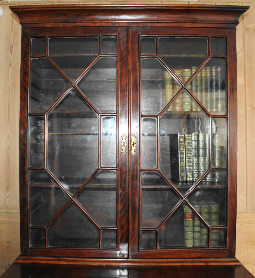 19th century figured walnut and herringbone inlaid secretaire bookcase View V