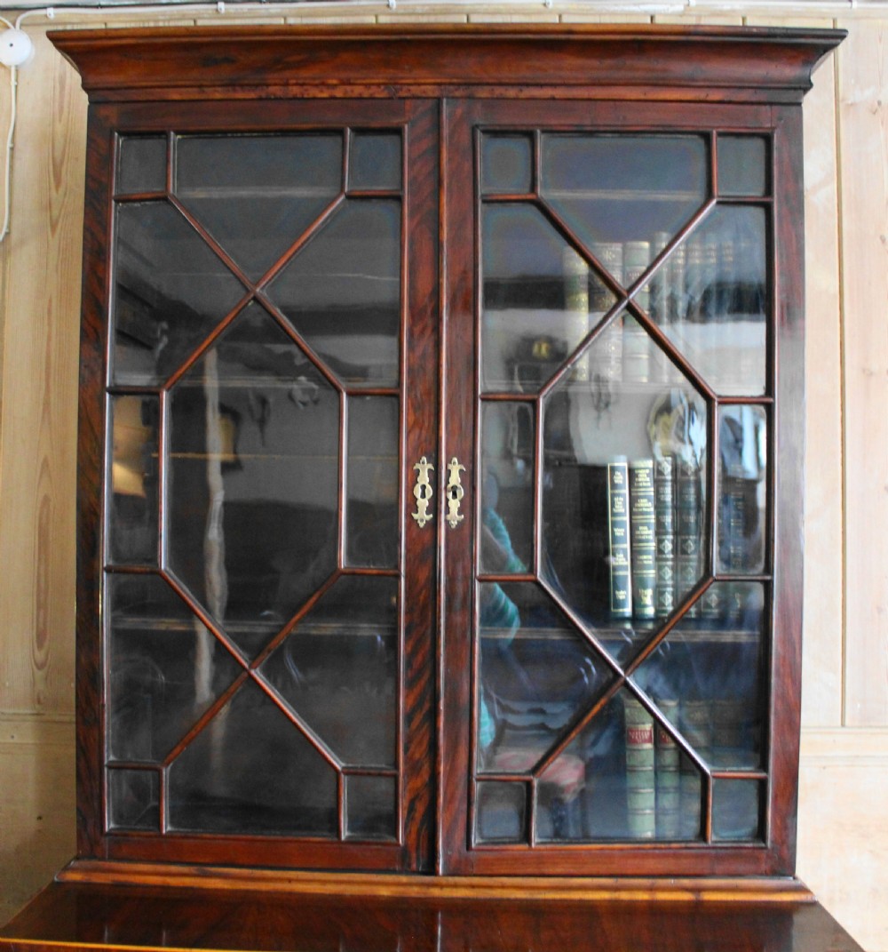 19th century figured walnut and herringbone inlaid secretaire bookcase View VI