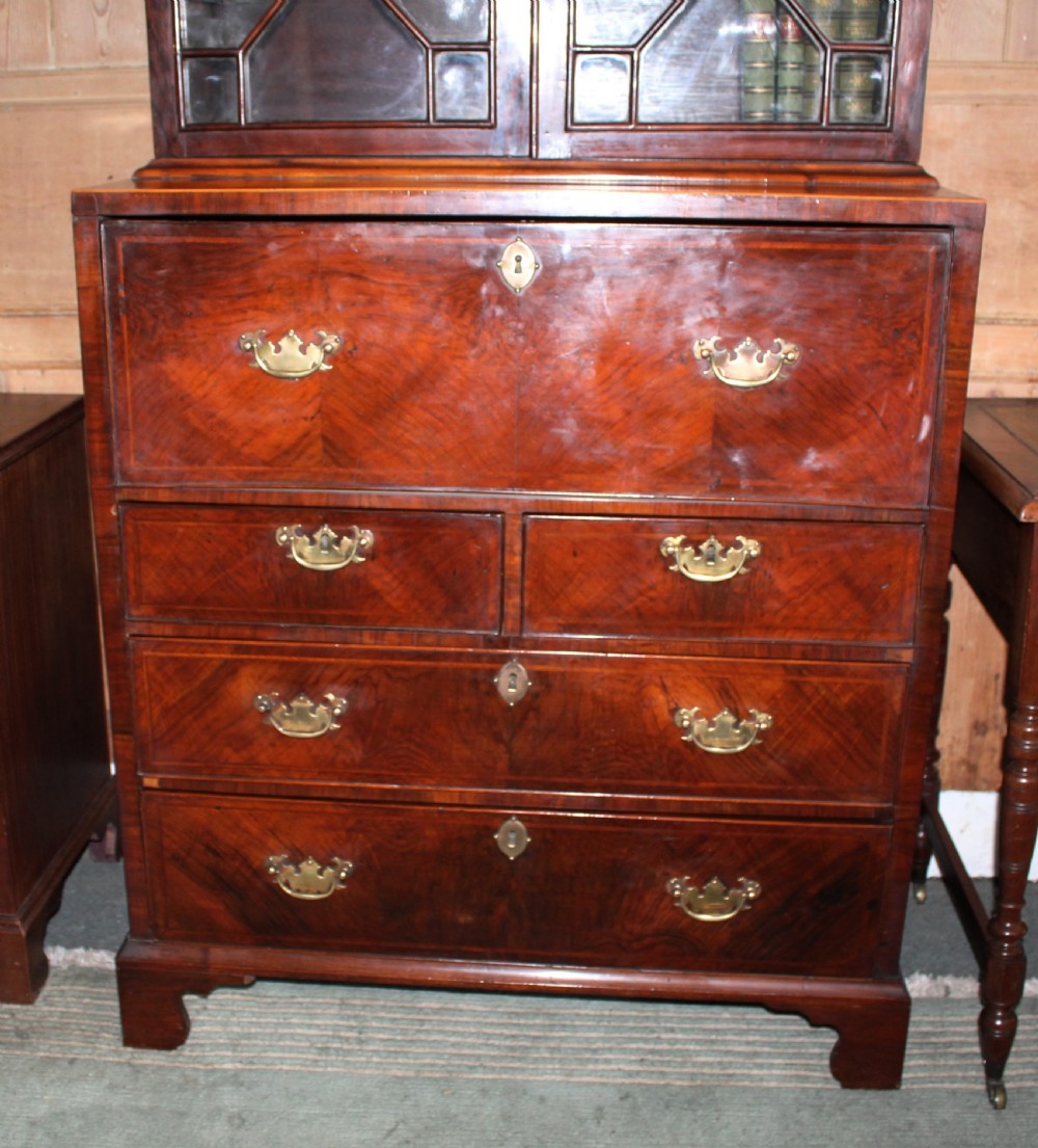 19th century figured walnut and herringbone inlaid secretaire bookcase View VII