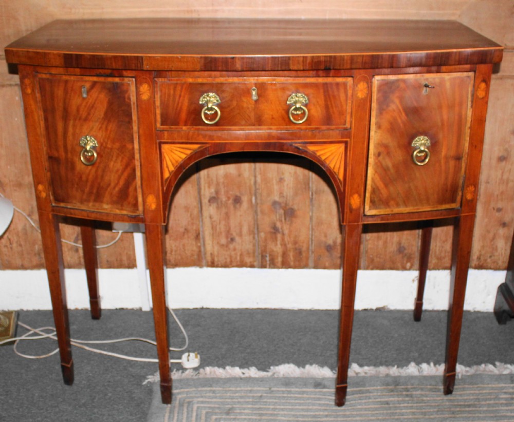 George III small, figured mahogany & inlaid bow fronted sideboard